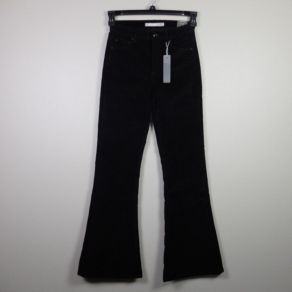 Tractr Black Corduroy High Rise Slim Fit Flare Pants Size 0/25